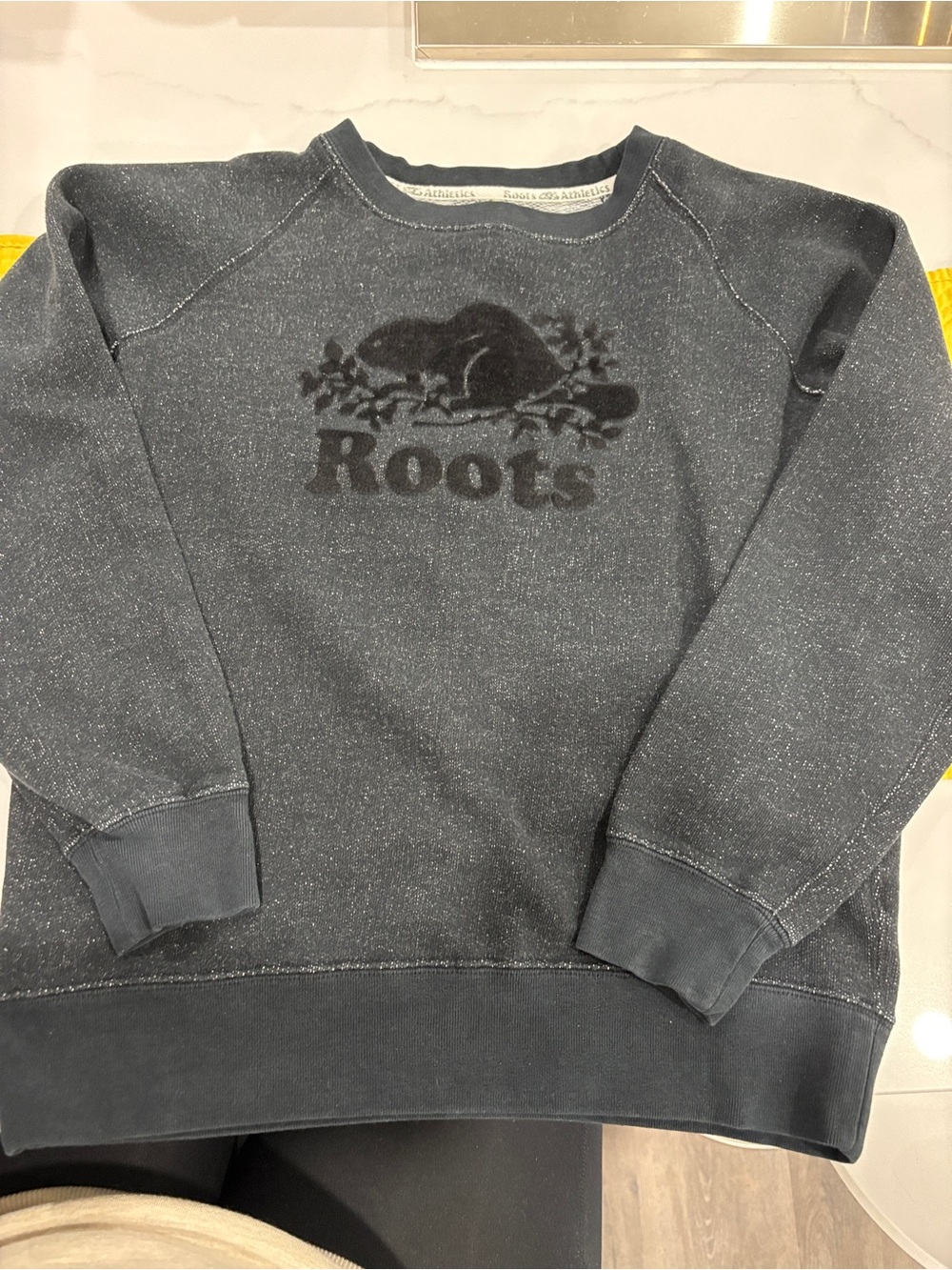 Roots Men's Crewneck Sweatshirt in Charcoal Gray with Tonal Logo